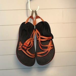 Orange striped chacos